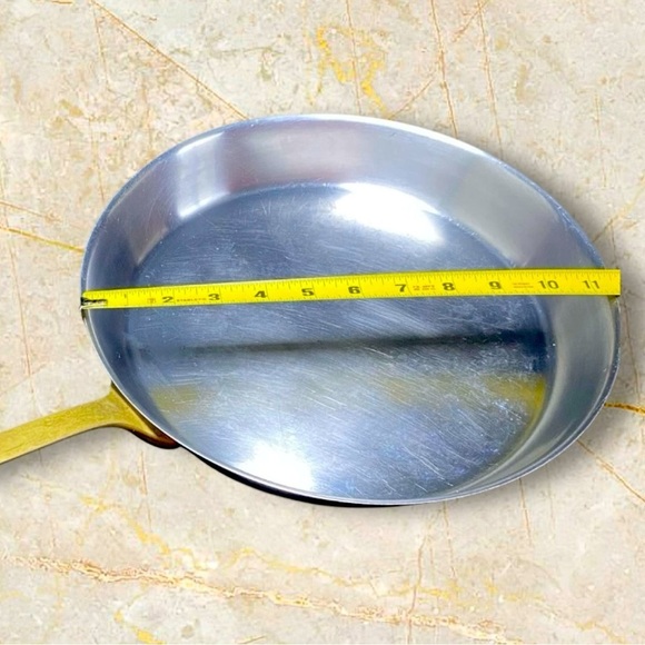 VTG Frying Pan 11” Stainless Steel Brass Handle Heavy - Great! - Picture 14 of 16